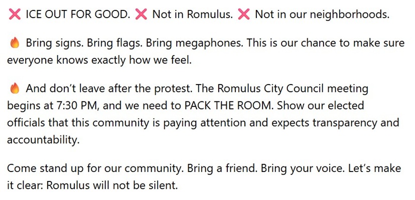 ICE Romulus Protest February 23, 2026